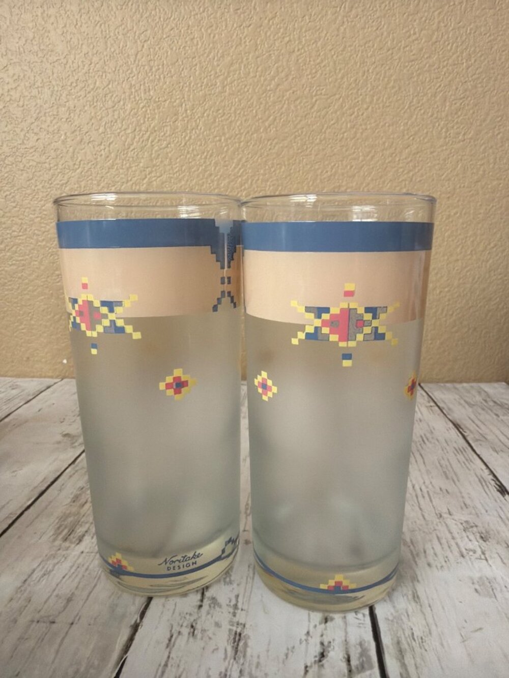 Vintage Noritake Arizona Frosted Glass Tumblers Set of 8 Southwest Santa Fe Azte - Picture 10 of 14